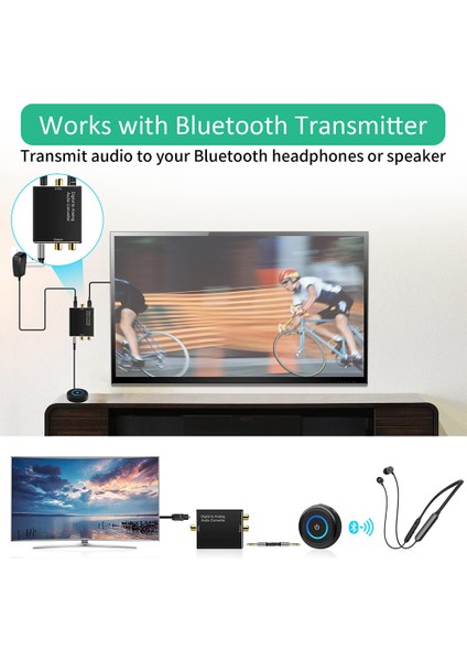 Dijitalden Analoga Ses Dönüştürücü, Dac Dijital Spdıf Optikten Analog L/r Rca ve 3,5mm Aux Stereo Ses Adaptörüne (Yurt Dışından)
