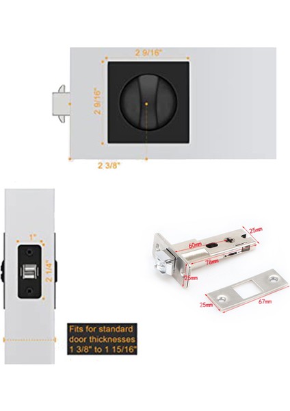 Cep Kapı Kilidi, Mat Siyah Çağdaş Gizlilik Kare Cep Kapı Donanımı, Siyah Sürgülü Cep Kapı Kilidi (Yurt Dışından) modelleri