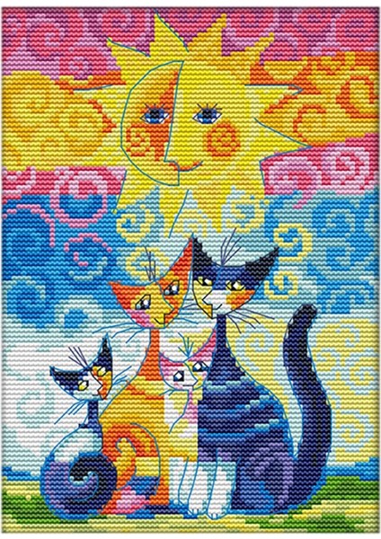 Dıy Sayılan Kitler Damgalı Kit, 11CT Kumaş Nakış El Sanatları Iğne Seti (Güneşin Altında Kedi) (Yurt Dışından)