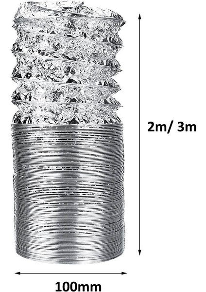 4 Inç Vantilatör Borusu 100MM Pvc Alüminyum Boru Havalandırma Borusu Hortum Esnek Egzoz Kanalı 3/2 M Hava Sistemi Havalandırma Banyo (Yurt Dışından)