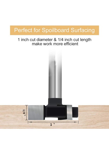 2x Cnc Spoilboard Yüzey Freze Uçları, 1/4 Inç 1 Inç Kesme Çapı, Döşeme Düzleştirme Yönlendirici Bit Planya Ucu (Yurt Dışından)