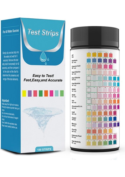 16'sı 1 Arada Içme Suyu Test Kiti Profesyonel Sertlik Test Kitleri, Sertlik ile Musluk ve Su Test Şeritleri 100 Pcs (Yurt Dışından)