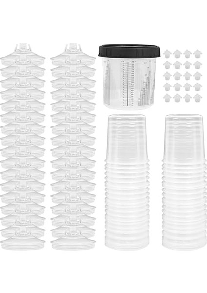 Tek Kullanımlık Püskürtme Tabancası Bardakları 20 Oz (600 Ml) Set 50 Astar 50 Kapak 1 Sert Kap 20 Arabalar Için Tespit Halkalı Tıpalar (Yurt Dışından)