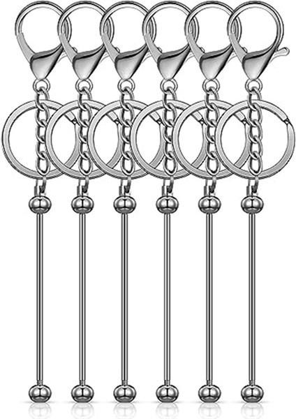 6 Adet Boncuklu Anahtarlık Barlar Boşluklar Boncuk Anahtarlık Metal Boncuklu Anahtarlık Dıy Kolye El Sanatları Takı Yapımı Için, Gri (Yurt Dışından)