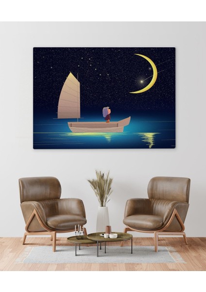 Home Ay Işığı ve Kayıkçı Kız Tasarımlı Kanvas Tablo 70X100CM
