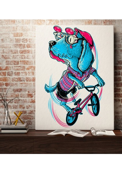 Gift Bisikletçi Köpek Tasarımlı Kanvas Tablo 70X100CM-1