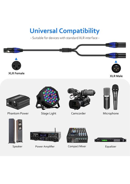 Xlr Ayırıcı Kablo, 1 Xlr Dişi 2 Xlr Erkek Y Kablo Dengeli Mikrofon Ayırıcı Kablosu Ses Adaptörü 1 Paket (Yurt Dışından)