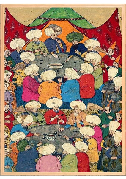 Osmanlı Panayır Minyatür 50 x 70 Çerçeveli Üçlü Pano Set