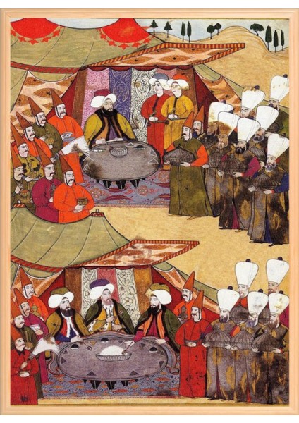 Osmanlı Panayır Minyatür 50 x 70 Çerçeveli Üçlü Pano Set