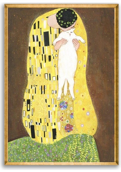 Öpücük ve Kediler 50 x 70 Çerçeveli Üçlü Pano Set
