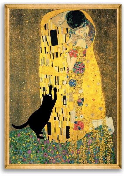 Öpücük ve Kedi 50 x 70 Çerçeveli 2 Li Pano Set