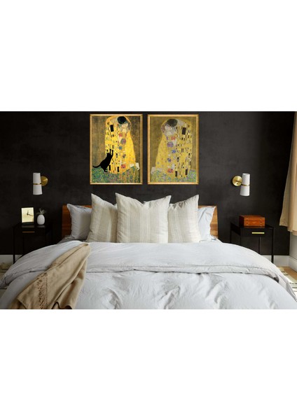 Öpücük ve Kedi 50 x 70 Çerçeveli 2 Li Pano Set