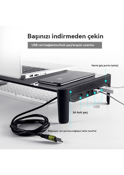Monitör Yükseltilmiş Raf Dizüstü Bilgisayar Standı Masaüstü Depolama Rafı Hub Çok Fonksiyonlu USB (Yurt Dışından)