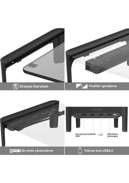 Monitör Yükseltilmiş Raf Dizüstü Bilgisayar Standı Masaüstü Depolama Rafı Hub Çok Fonksiyonlu USB (Yurt Dışından)