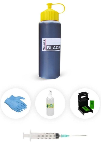 Canon E3640,TR4550,MG2556,G3480 Için 500ML Photoink Plus Siyah Kartuş Dolum Set