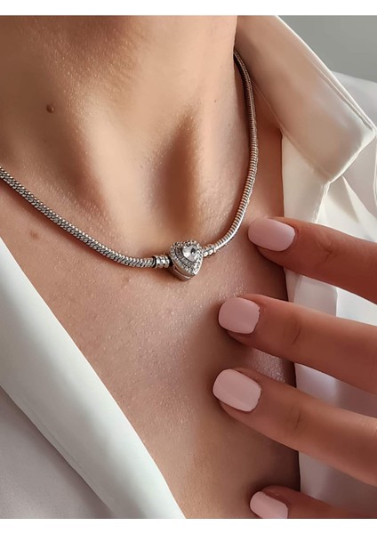 Prenses Taşlı Kalp Aşk Love Pandor Çelik Kolye