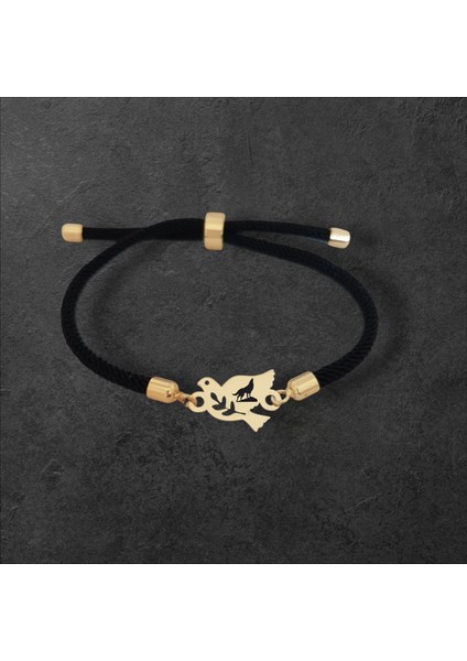 Altın Plakalı 14 Ayar Kuş Figürlü Bozkurt Bilekliği, Güç ve Bağımsızlığı Simgeleyen, Siyah Örgü Det Aylı Gençlere Yakışır Etkileyici Bir Hediye!