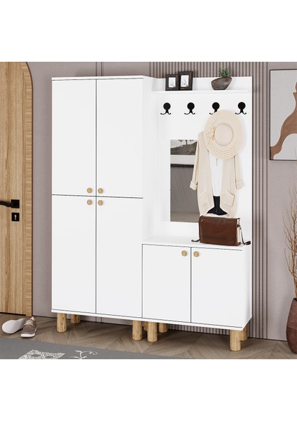 Ferda-1-3 Bohem Ayaklı Aynalı Vestiyer Portmanto Ayakkabılık FRD01