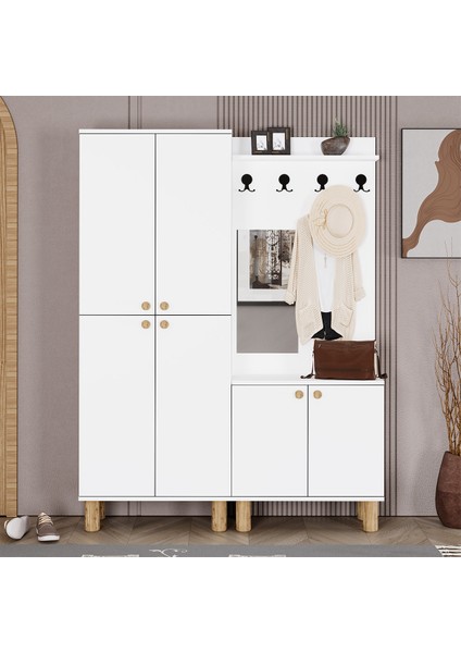 Ferda-1-3 Bohem Ayaklı Aynalı Vestiyer Portmanto Ayakkabılık FRD01