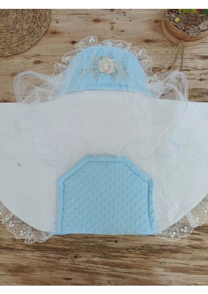 Yenidoğan Topçikli Gül Bahçesi Tül Örtülü Kız Erkek Bebek Klasik Kundak Bebek Battaniyesi Mavi