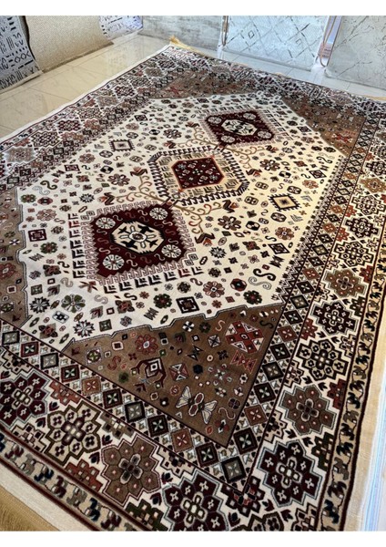 Asaryün Halı Ipek H4320AC Krem Ipeksi Geleneksel Renkli Göbekli Klasik Desen Salon Halısı Modern fiyatları