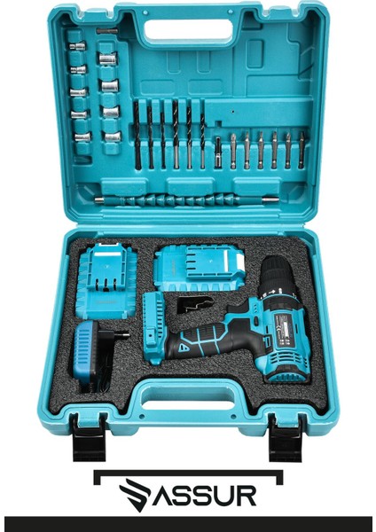 12V 1.5AH Metal Şanzıman Çift Akülü Bakır Sargı 24 Parça Şarjlı Matkap Akülü Vidalama