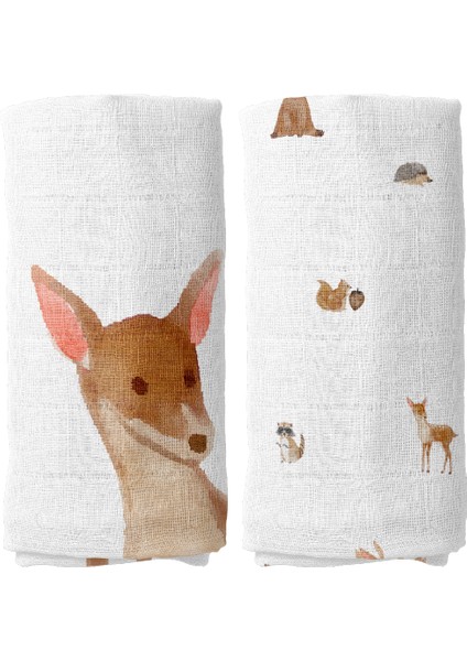 Forest Amigos 100% Pamuk 2'li Müslin Örtü Seti - 90X90 cm