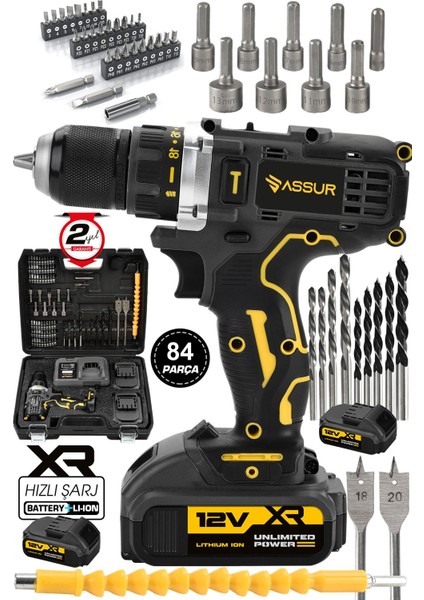 12V Çift Akülü Vidalama Metal Şanzıman Bakır Sargılı Şarjlı Matkap