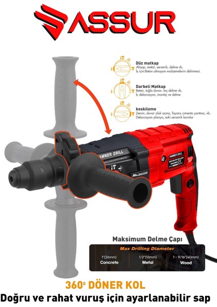 Profesyonel Metal Şanzıman Kırıcı Delici Hilti Darbeli Matkap 2-28mm