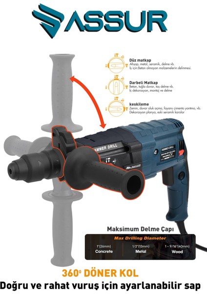 Profesyonel Metal Şanzıman Kırıcı Delici Hilti Darbeli Matkap 2-28mm