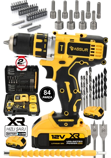 12V Çift Akülü Vidalama Metal Şanzıman Şarjlı Matkap