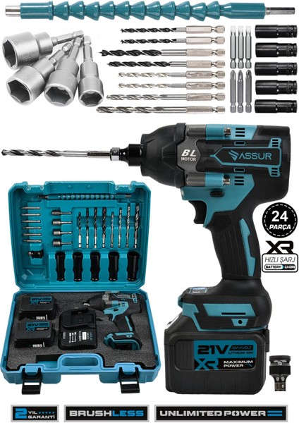 21V Çift Akülü Vidalama Darbeli Kömürsüz 800Nm 15 Pilli Somun Sökme Sıkma