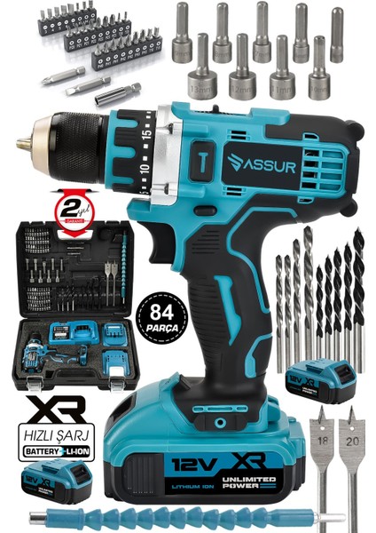 12V Çift Akülü Metal Şanzıman Bakır Sargılı Şarjlı Matkap