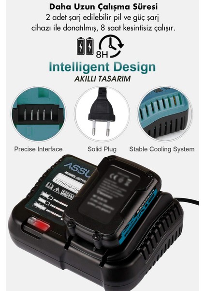 21V Çift Akü Kömürsüz Motor Çelik Mandren Darbeli Akülü Vidalama Şarjlı Matkap