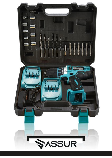 12V Çift Akü Metal Şanzıman Akülü Vidalama Şarjlı Matkap