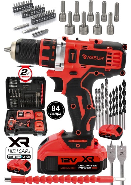 12V Çift Akülü Vidalama Metal Şanzıman Bakır Sargılı Şarjlı Matkap