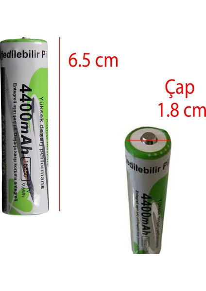Şarj Edilebilir Pil 18650 Kodlu 4400 Mah 3.7 Volt Li-On Batarya Akü Şarjlı 1 Adet