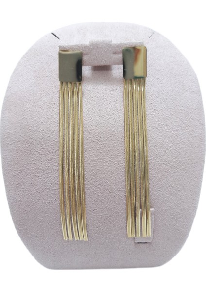 Çelik Küpe Dikdörtgen Plak Figürlü 7 cm Sallantılı Beş Telli Italyan Zincir Altın Sarısı (Gold) modelleri