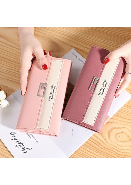 Bayan Cüzdan Kadın Clutch Uzun Üç Katlı Cüzdan Toka Çoklu Kart Yuvası Para Cüzdanı (Yurt Dışından)