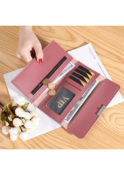 Bayan Cüzdan Kadın Clutch Uzun Üç Katlı Cüzdan Toka Çoklu Kart Yuvası Para Cüzdanı (Yurt Dışından)