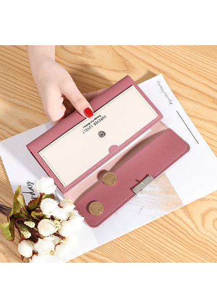 Bayan Cüzdan Kadın Clutch Uzun Üç Katlı Cüzdan Toka Çoklu Kart Yuvası Para Cüzdanı (Yurt Dışından)