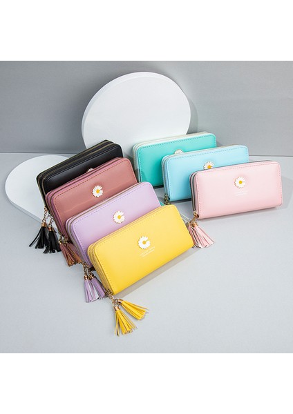 Bayanlar Uzun Cüzdan Çift Fermuarlı Clutch Öğrenci Bilek Kayışı Çift Katmanlı Büyük Kapasiteli Cep Telefonu (Yurt Dışından)