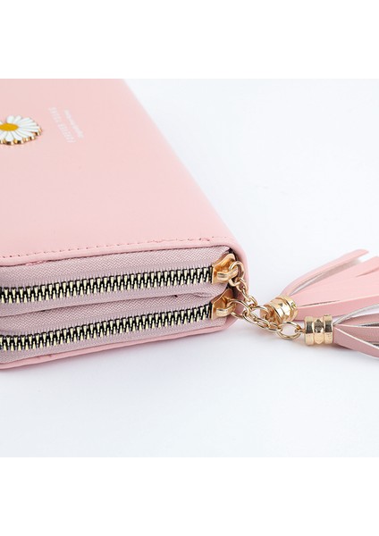 Bayanlar Uzun Cüzdan Çift Fermuarlı Clutch Öğrenci Bilek Kayışı Çift Katmanlı Büyük Kapasiteli Cep Telefonu (Yurt Dışından)