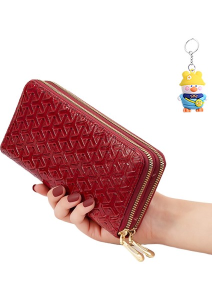 Uzun Cüzdan Kadın Çift Fermuarlı Clutch Bilek Kayışı Büyük Kapasiteli Cep Telefonu Çantası (Yurt Dışından)