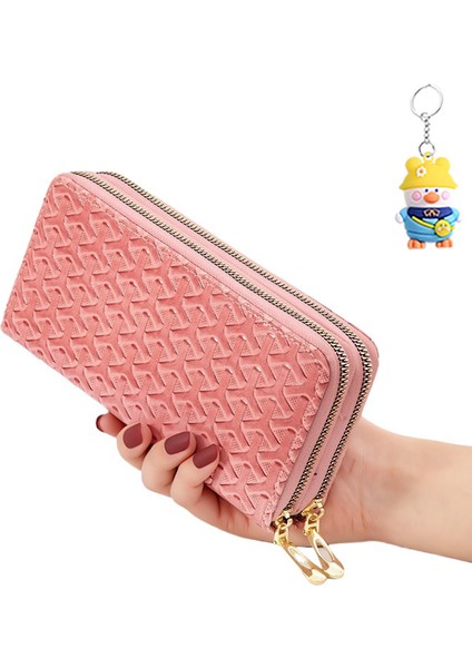 Uzun Cüzdan Kadın Çift Fermuarlı Clutch Bilek Kayışı Büyük Kapasiteli Cep Telefonu Çantası (Yurt Dışından)