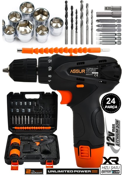12V Çift Akülü Vidalama Şarjlı Matkap