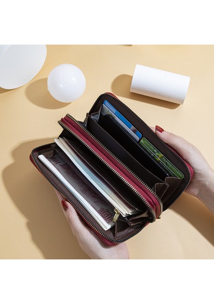 Bayan Cüzdan Uzun Moda Çift Fermuarlı Büyük Kapasiteli Clutch Kart Tutucu (Yurt Dışından)