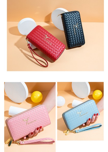 Bayan Cüzdan Uzun Moda Çift Fermuarlı Büyük Kapasiteli Clutch Kart Tutucu (Yurt Dışından)