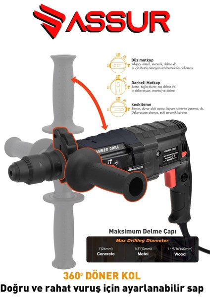 Profesyonel Metal Şanzıman Kırıcı Delici Hilti Darbeli Matkap 2-28mm