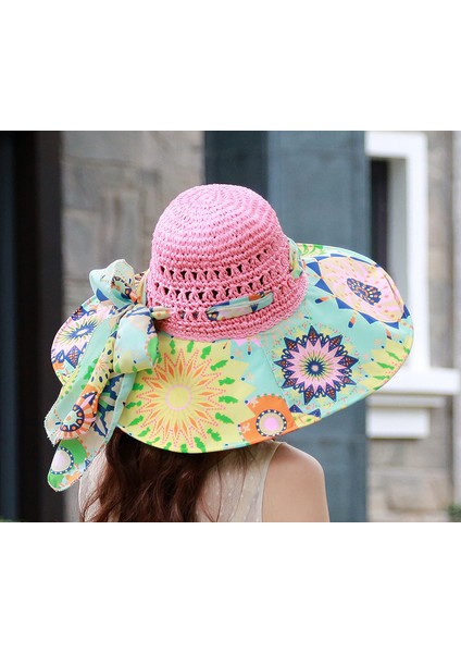 Uv Koruma Katlanabilir Güneş Plaj Şapkası Büyük Kenarlı Güneş Koruyucu Hasır Şapka (Yurt Dışından)